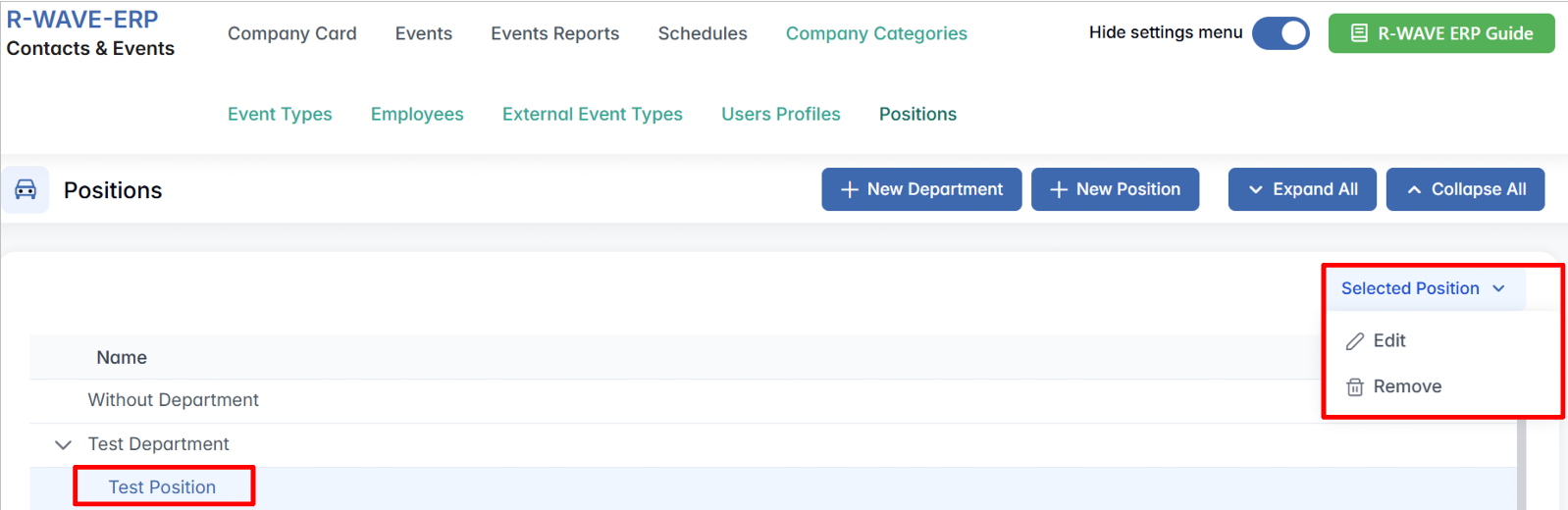 Contacts and Events